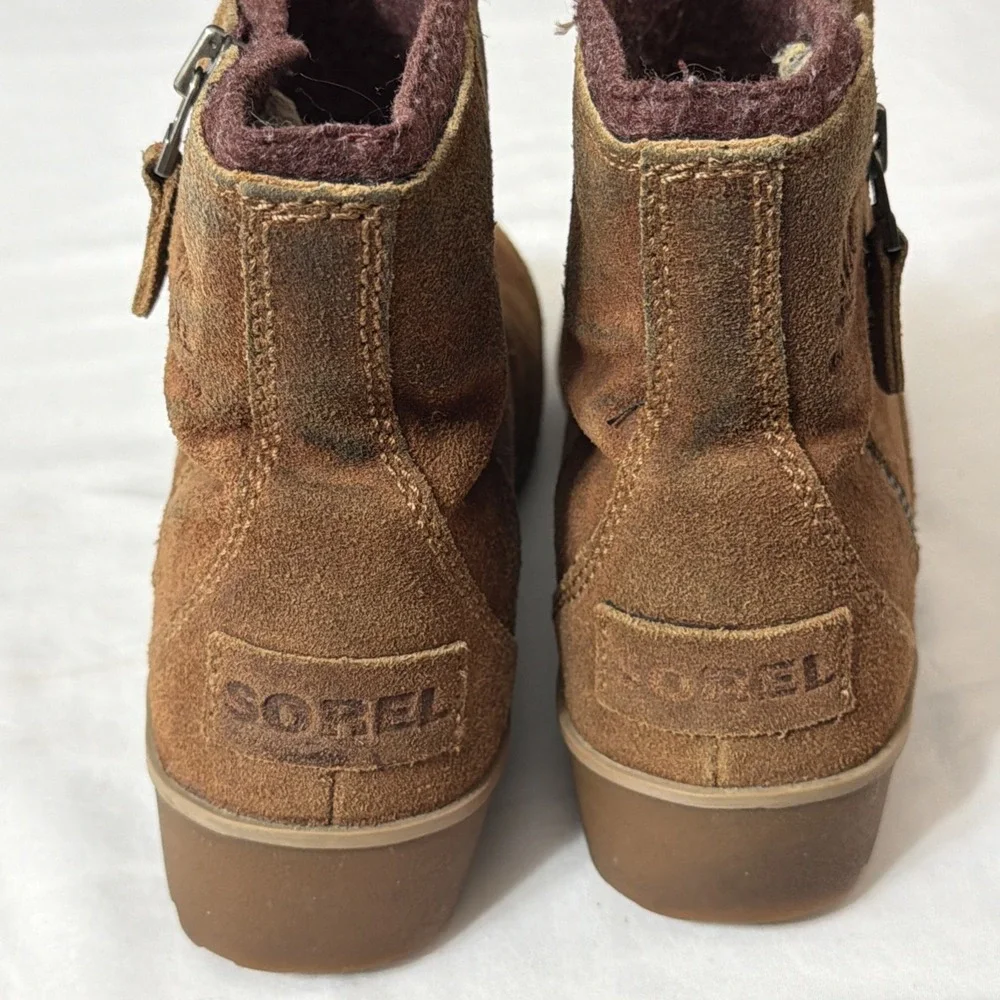 Sorel Meadow Women's 11 M Ankle Boots Brown Waterproof Suede NL2189-286 Side Zip